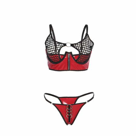 SUBBLIME 955540 Red Glossy Mesh Bra Set with Zipper L/XL