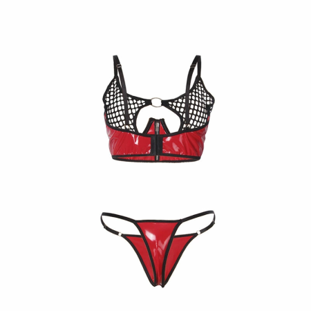 SUBBLIME 955540 Red Glossy Mesh Bra Set with Zipper L/XL