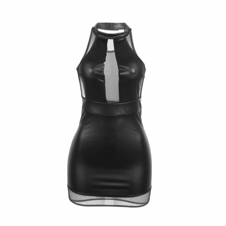 SUBBLIME 955489 Black Halter Neck Dress with Mesh & PU Details L/XL
