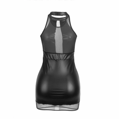 SUBBLIME 955472 Black Halter Neck Dress S/M with Mesh & PU Leather Finish