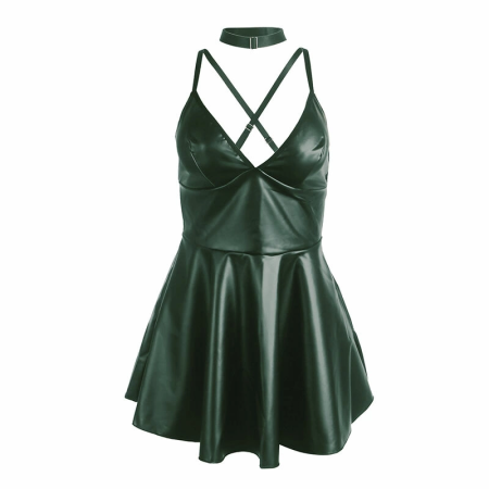 SUBBLIME 955434 Green Strappy Nightgown with PU Leather S/M