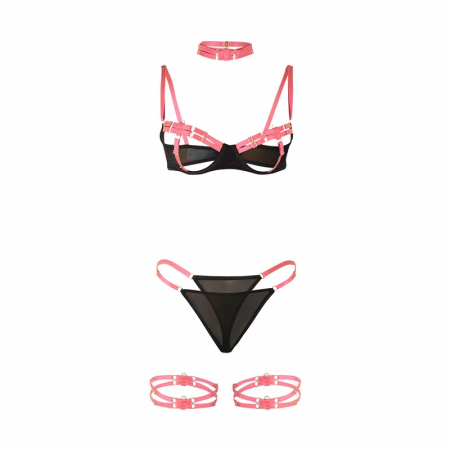 SUBBLIME Bra Set S/M Fluorescent Pink with Necklace and Leg Details