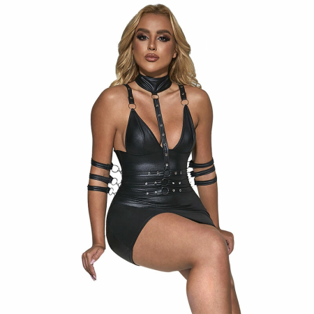 Subblime Leather Bondage Style Dress Black S/M - Premium Lingerie Design