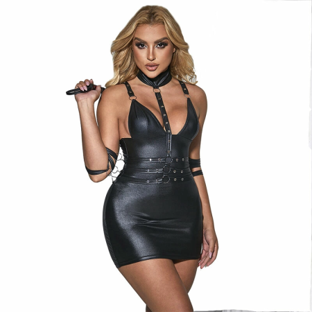 Subblime Leather Bondage Style Dress Black S/M - Premium Lingerie Design