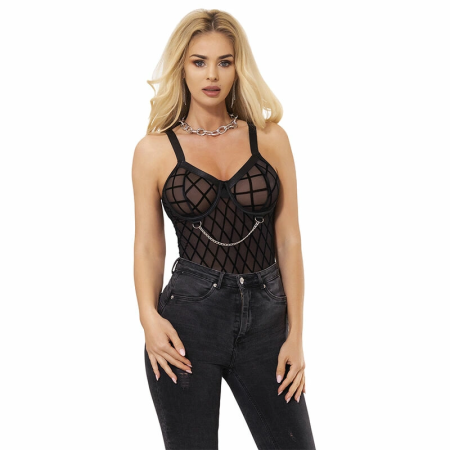 Subblime 9542277 Bodysuit with Decorative Chains & Garter Belt Black L/XL