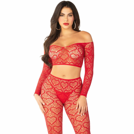 Leg Avenue Red Crop Top & Stockings Set One Size - Vibrant Stretch Fit