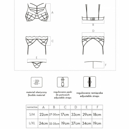 Livco Corsetti Soledad LC 20217 Lingerie Set Bra Panty Garter S/M Black