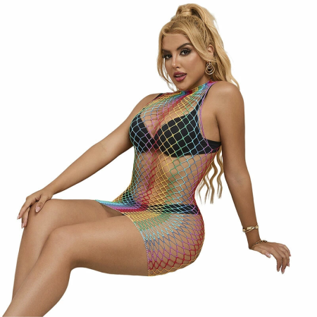 Subblime Rainbow High Neck Mesh Dress Sleeveless One Size Colorful Style