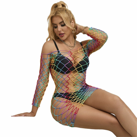 Subblime 952426 Rainbow Mesh Long Sleeve Dress One Size Colorful