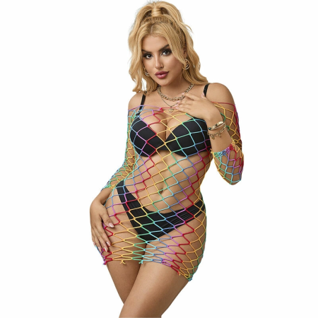 Subblime 952426 Rainbow Mesh Long Sleeve Dress One Size Colorful