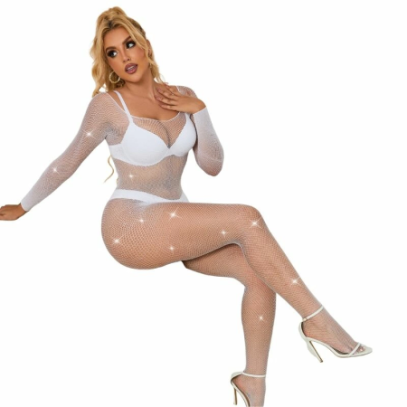 Subblime 952396 White Mesh Bodystocking with Rhinestone Accents One Size