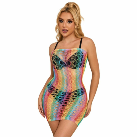 Subblime 952365 Rainbow Off-Shoulder Fishnet Dress, One Size