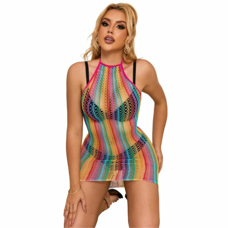 Subblime Rainbow Fishnet Dress One Size - Vibrant Multicolor Mesh