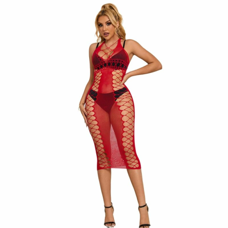 Subblime 952327 Elegant Long Red Fishnet Dress - One Size, Flowing Fit