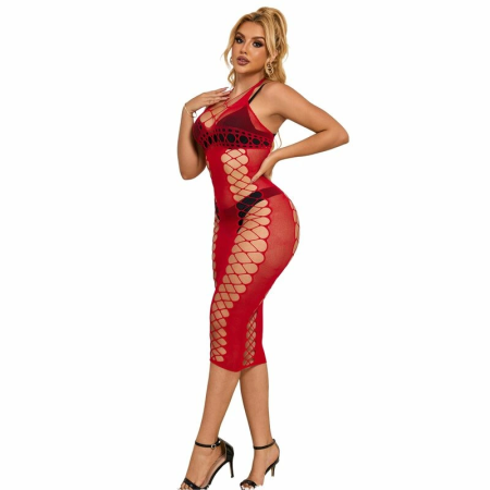 Subblime 952327 Elegant Long Red Fishnet Dress - One Size, Flowing Fit