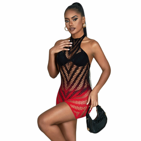 Subblime 952242 Red & Black Gradient Elastic Mesh Dress One Size
