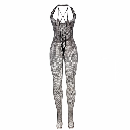 Subblime 951788 Long Black Mesh Bodystocking with Chest & Back Straps One Size