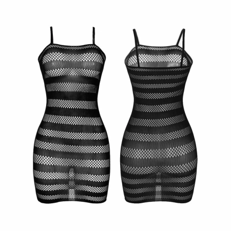 Subblime 951733 Black Fishnet Dress with Striped Design One Size