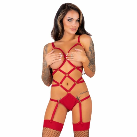 Livco Corsetti Thiara LC 20213 Red L/XL - Elegant Bodysuit & Stockings Set