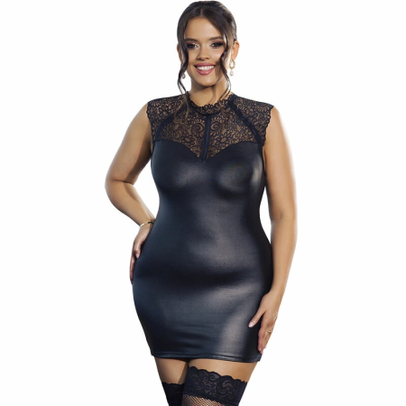 Subblime L/XL Black Lace & Leather Dress - Elegant Figure-Hugging Design