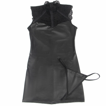 Subblime Elegant Leather & Lace Dress S/M - Black, Figure-Enhancing Design
