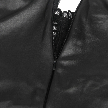 Subblime Elegant Leather & Lace Dress S/M - Black, Figure-Enhancing Design