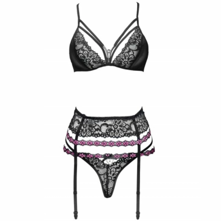 Livco Corsetti Snehana LC 90443 Lingerie Set Black - Bra, Garter Belt & Panty