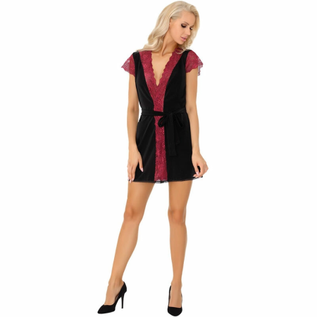 LivCo Corsetti Kumiko LC 90428 Elegant Black Lace Dressing Gown Set S/M