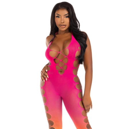 Leg Avenue Sunset Ombre Footless Bodystocking, Adjustable Halter, One Size