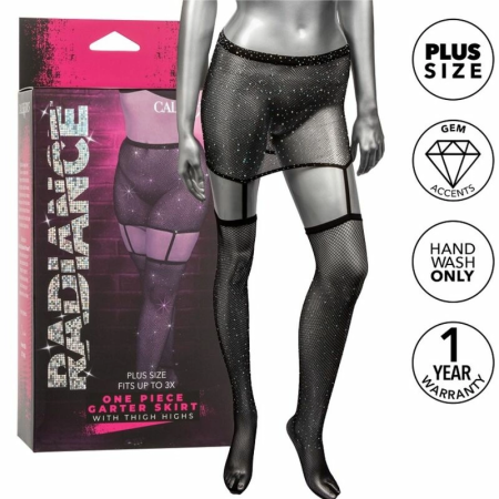CalExotics Radiance Plus Size Garter Skirt & Thigh Highs 3X Mesh Rhinestone