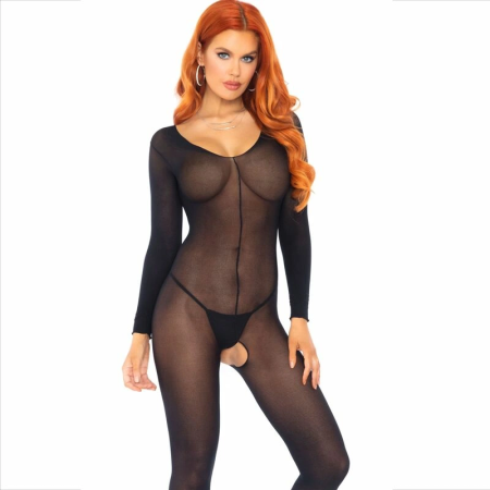 Leg Avenue Bodystocking Long Sleeve Black One Size Nylon