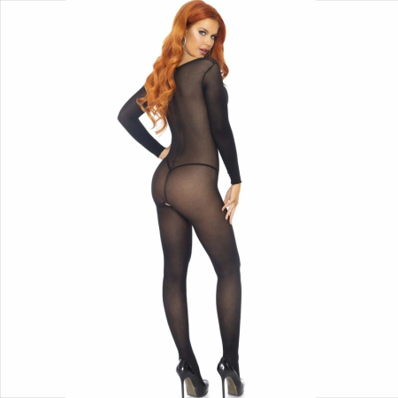 Leg Avenue Bodystocking Long Sleeve Black One Size Nylon