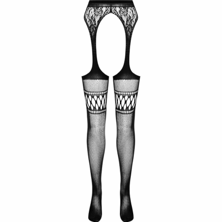PASSION S026 Black Elegant One Size Tights with Imitation Garter Design