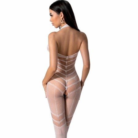 PASSION BS100 White Bodystocking - One Size, Elegant Mesh Design