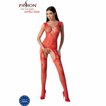 PASSION BS099 Bodystocking Red - One Size, Stretch Mesh Design