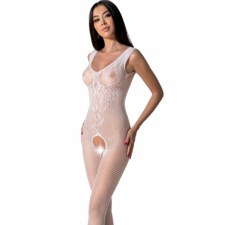 PASSION BS098 White Mesh Bodystocking One Size - Elegant Lace Design