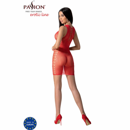 PASSION BS097 Red Bodystocking - One Size, Elastic Mesh Design