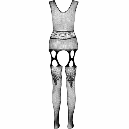 PASSION ECO BS014 Black Bodystocking - Sustainable Recycled Nylon, One Size