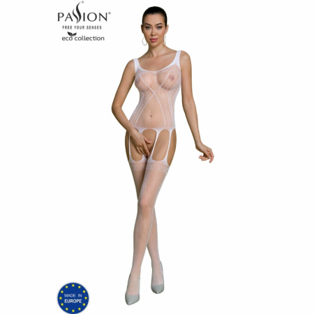 PASSION ECO BS007 White Bodystocking - Sustainable Recycled Nylon, One Size