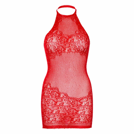 Leg Avenue Red Rhinestone Lace Halter Mini Dress One Size