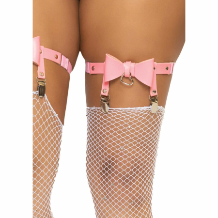 Leg Avenue Vegan Leather Thigh High Garter with Heart Accent Pink One Size