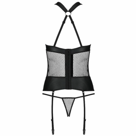 Passion Amanda S/M Ecological Leather Corset with Mesh and Gold Details