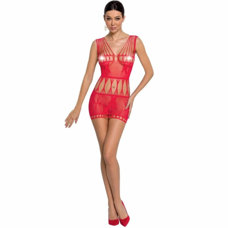 PASSION BS090 Red Mesh Bodystocking with Lace Design One Size