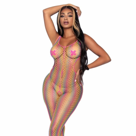 Leg Avenue Rainbow Net Bodystocking One Size - Colorful Mesh Design