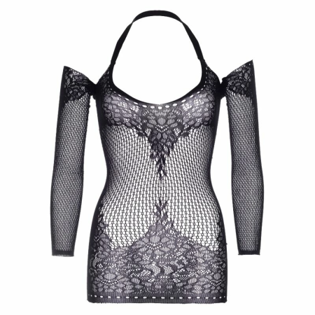 Leg Avenue Lace & Net Keyhole Twist Halter Mini Dress Black One Size