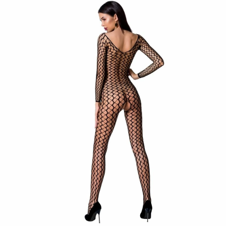 Passion BS068 Bodystocking Black One Size - Fishnet & Lace Design