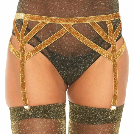 Leg Avenue Lurex Gold Elastic Garter Belt - One Size, Shimmer Finish