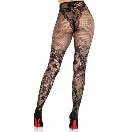 Leg Avenue Dahlia Lace Thigh Stockings with Net Detail Black One Size