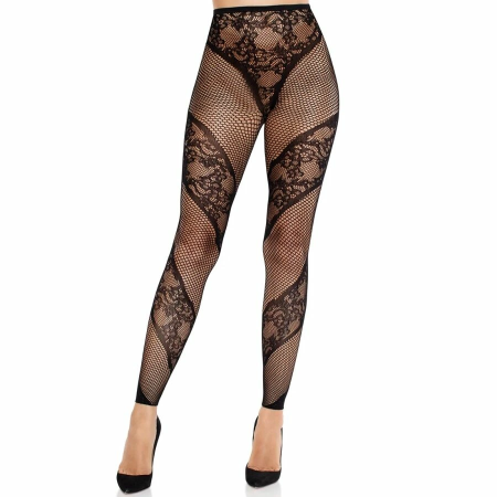 Leg Avenue Lace & Sheer Footless Tights Black - Elegant Pattern, Size Universal