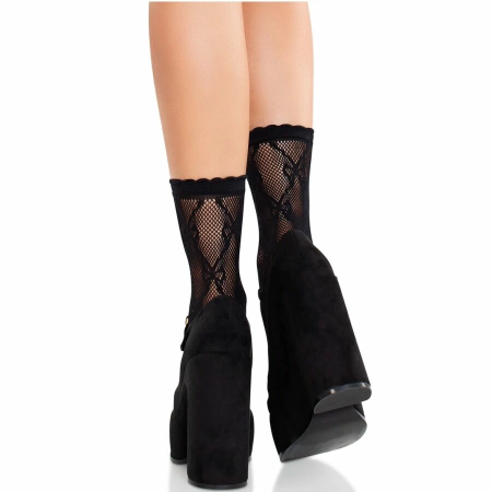 Leg Avenue Bow Lace Ankle Socks Black - Elegant Fishnet Design